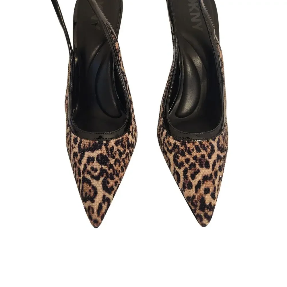 New DKNY Women's Cinette Slingback Pumps Beaded Cheetah Print 9M